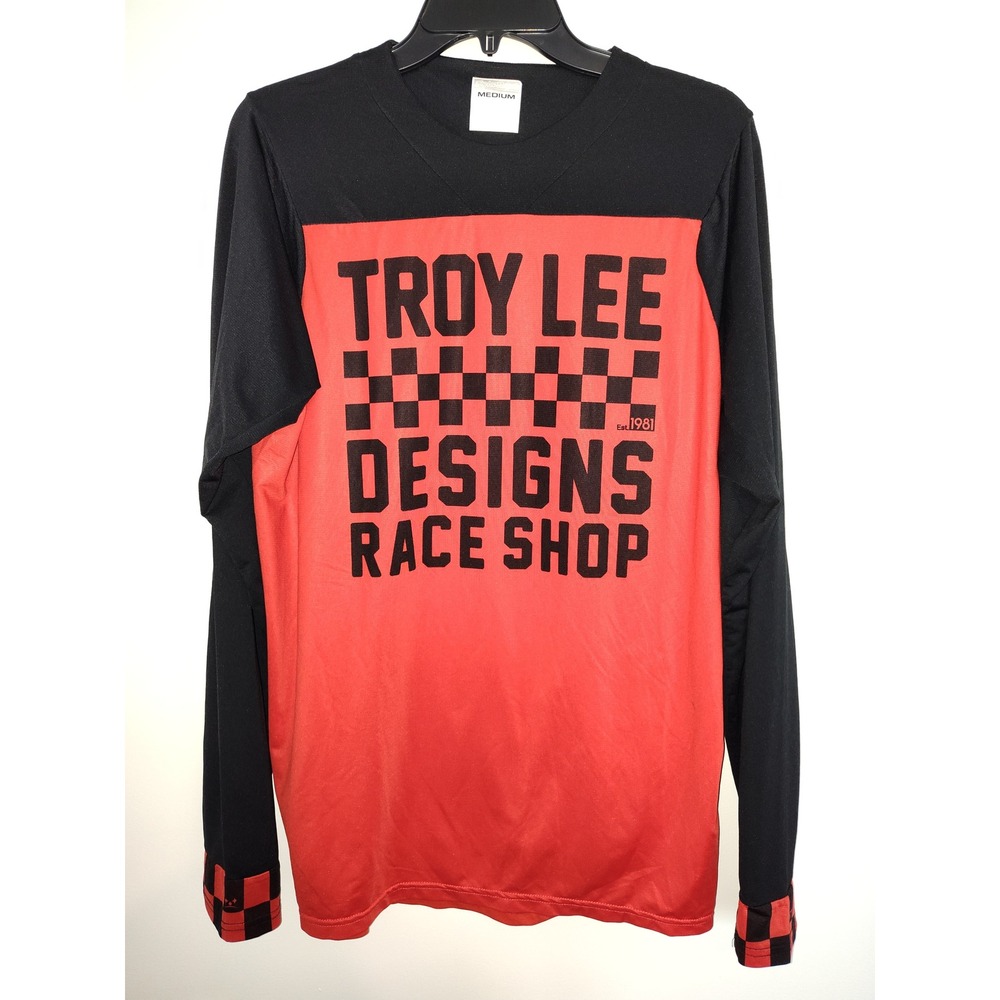 Troy Lee Designs Race Shop Jersey Mens Medium Red Black Long Sleeve MTB MX Moto